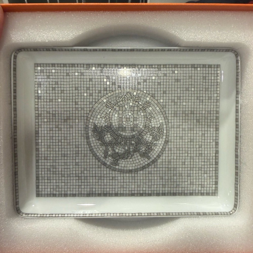 Hermes White and Gray Mosaic Tray